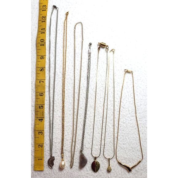 Lot of 7 Dainty Thin Chain Necklaces with Pendants Minimalist Delicate Style - Picture 4 of 8